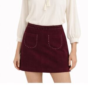 Mossimo Berry Burgundy Studded  Corduroy Textured Mini Skirt Maroon Size 6 NWT